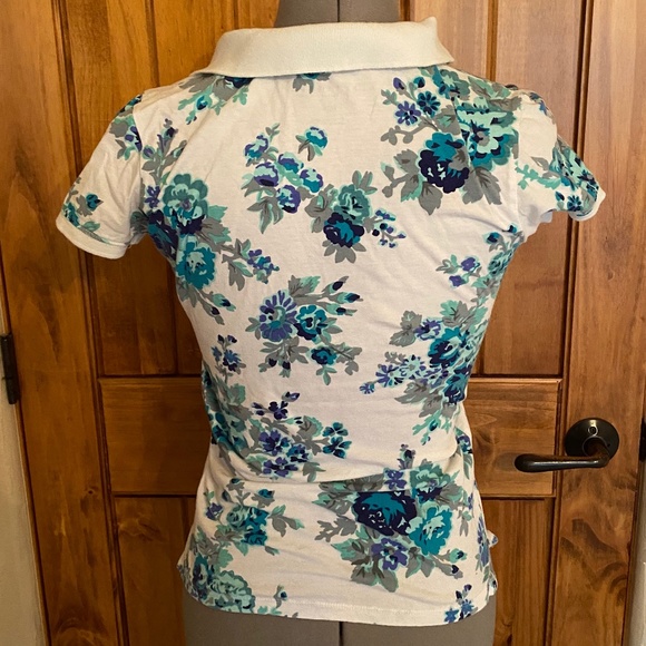 Aéropostale Floral Polo Short, Blue Floral Print, Size Medium - Picture 2 of 2